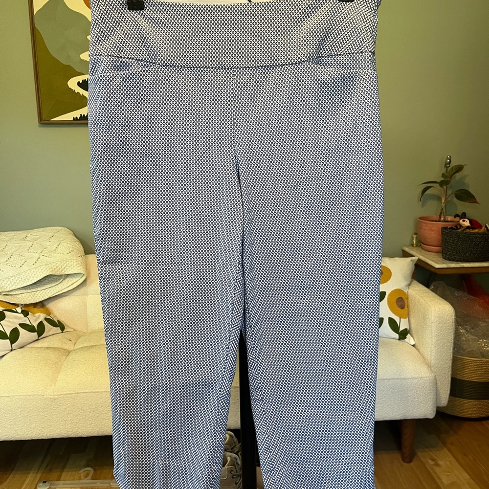 Women's Blue Micro-Pattern Ankle Pants - Pull-On